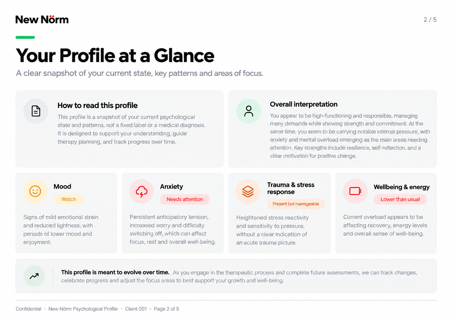 Sample page of the New Nörm Psychological Profile report
